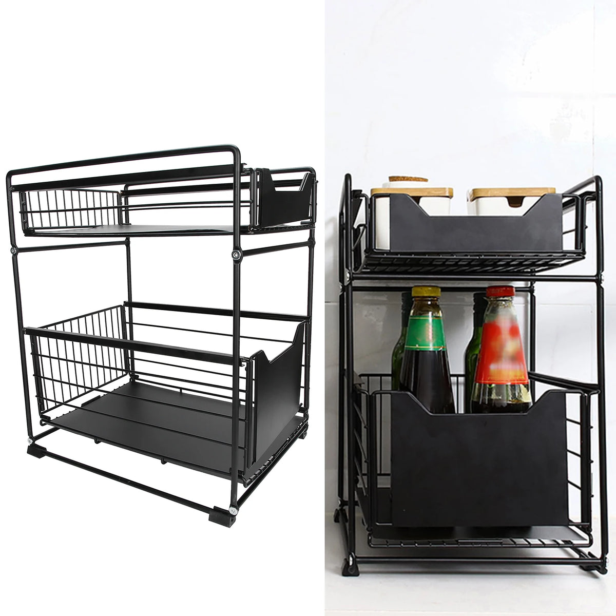 2-Layer Household Pull-Out Kitchen Storage Rack Kitchen Cosmetic Organizer Home Supplies Vue