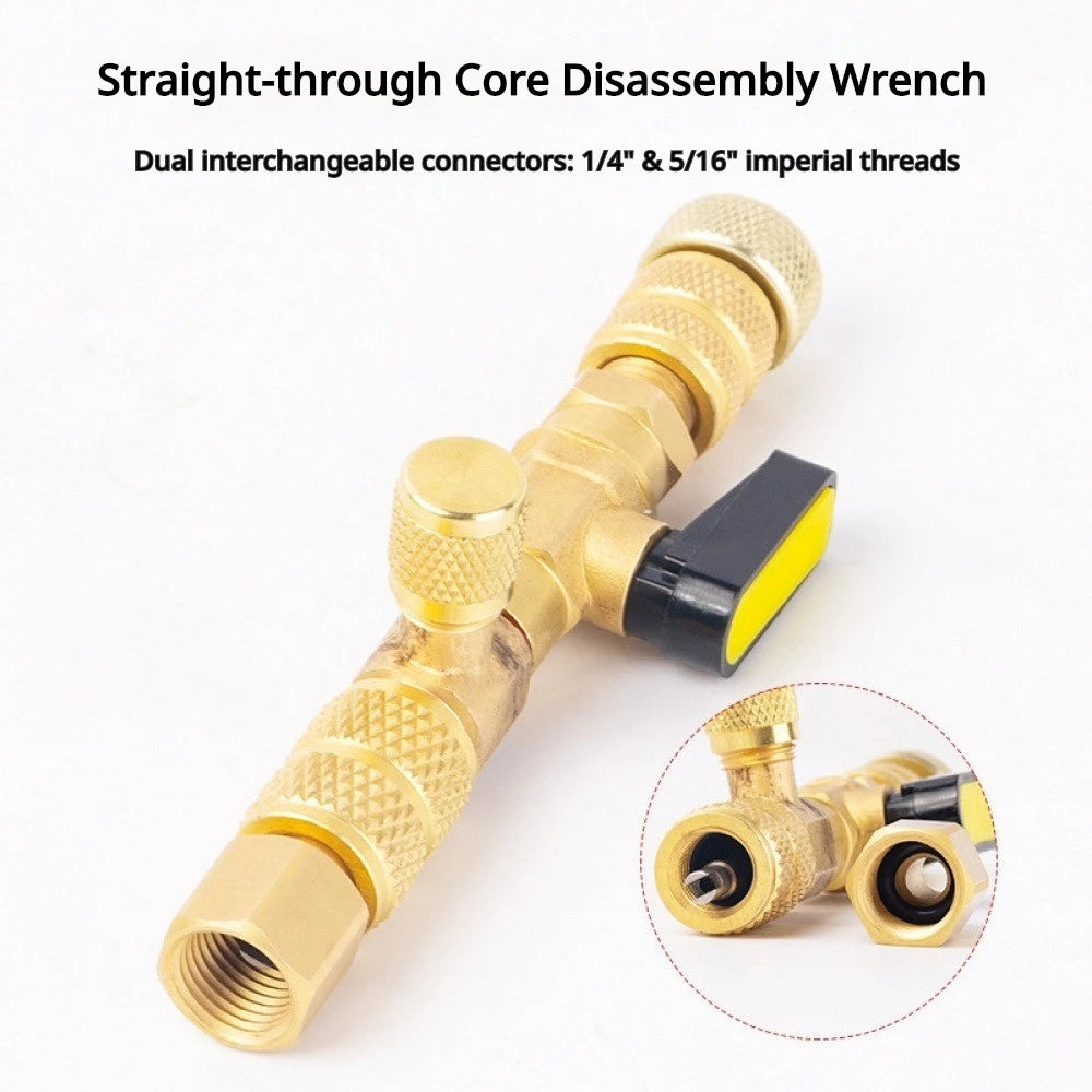 No Refrigerant Release Valve Core Remover Wrench 1/4"5/16" Brass 45Bar Air Conditioner Valve Pin Replacement Repair Tool Vue
