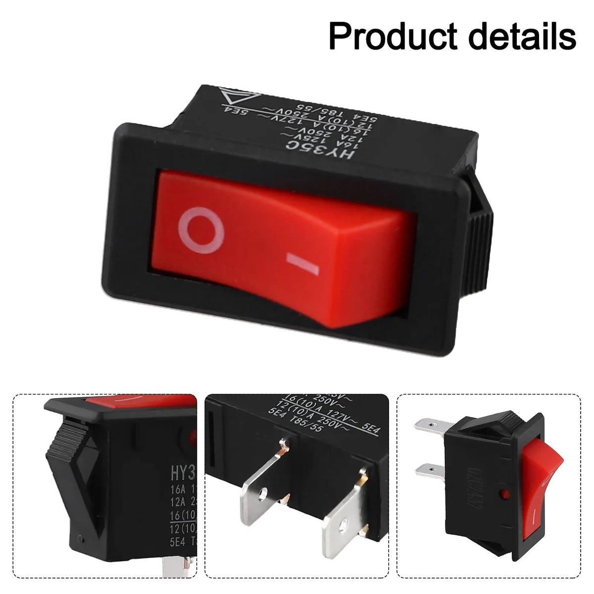HY35C High Current Rocker Switch 16A ON/OFF – Black & Red Rocker Switch Vue