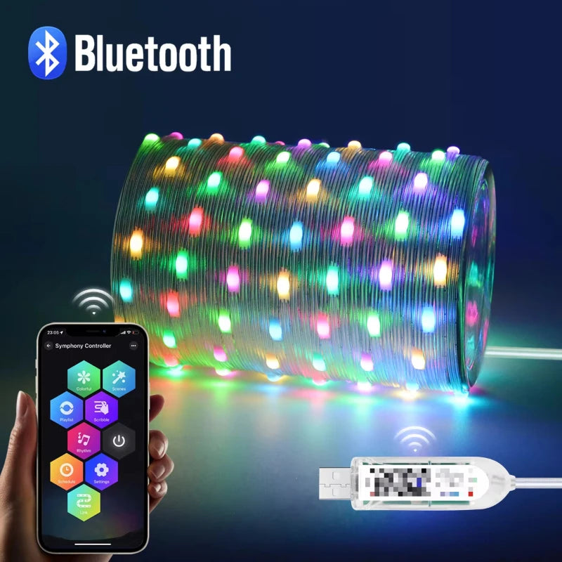 Smart RGB LED Strip Light 20M Fairy String Lights W/ APP Control Music Sync 12 Modes USB Powered for Xmas Home Decor Vue