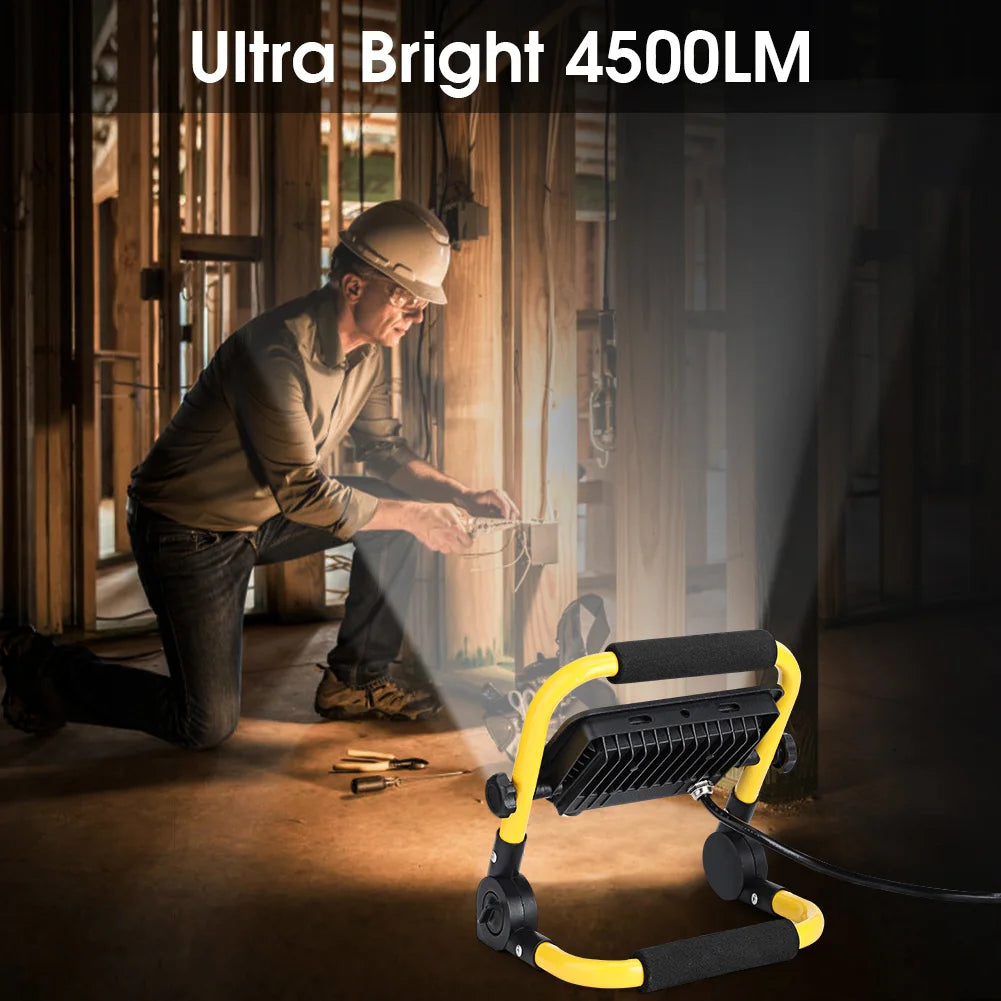Portable LED Flood Light LED Work Light Portable LED Flood Light IP65 Waterproof Spotlight 5M Wire Plug Emergency Lights Stand Vue