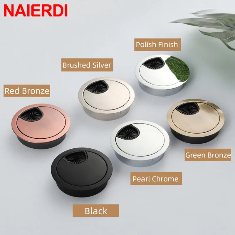 NAIERDI 50/53/60/80mm Cable Hole Cover Zinc Alloy Round Table Wire Hole Covers Outlet Port Computer Desk Grommet Line Holder Vue