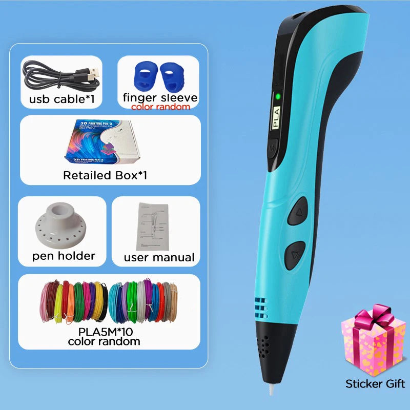 3D Pen Kids 40 Colors PLA Filaments 3D Priting Pen Children DIY Drawing Pens Type C Port Boys Girls Birthday Gifts Vue with 50M PLA 2 EU version