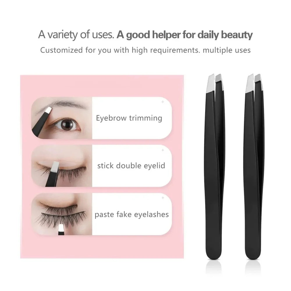 Eyebrow Tweezer Stainless Steel Black with Knife Slant Oblique Flat Point Beauty Tools for Eyelash Tweezer Double Eyelid Clip Vue