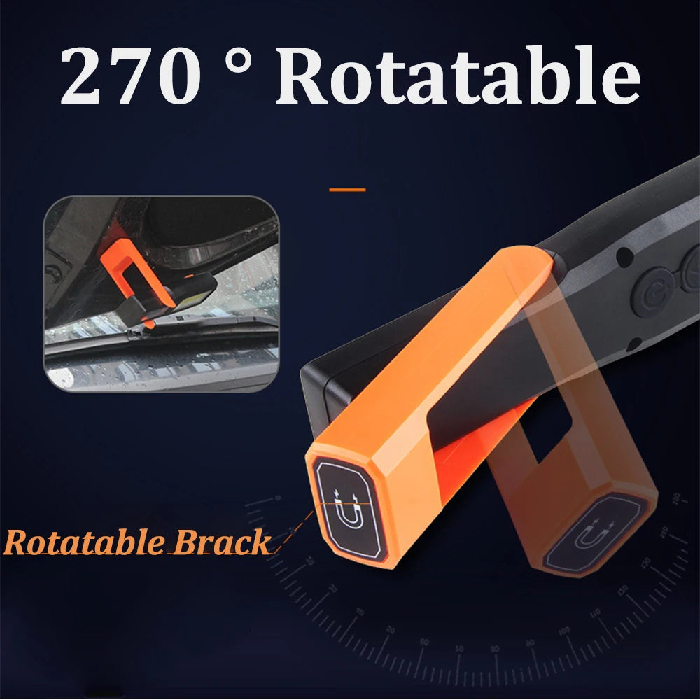 Powerful COB LED Work Light Car Garage Mechanic Lamp USB Rechargeable Flashlight Magnetic Torch Emergency Light Warning Light Vue