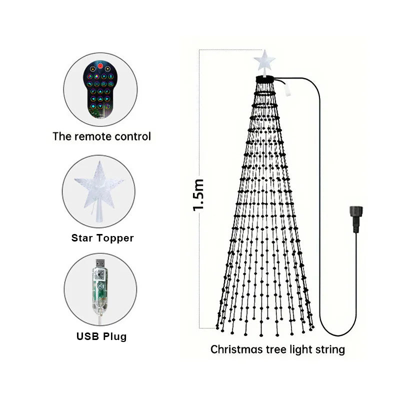 2.1M LED Christmas Tree Decorative Lights Lntelligent IDeal LED APP Control DIY Lmage Light String for Christmas Tree Decoration Vue 1.5M-400LEDS USB