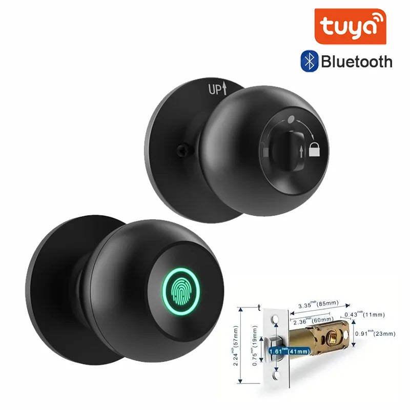 XSDTS With Tuya Biometric Fingerprint Smart Door Lock Electronic Lock Keyless Security Door Entry Home House Apartment Vue Black single tongne