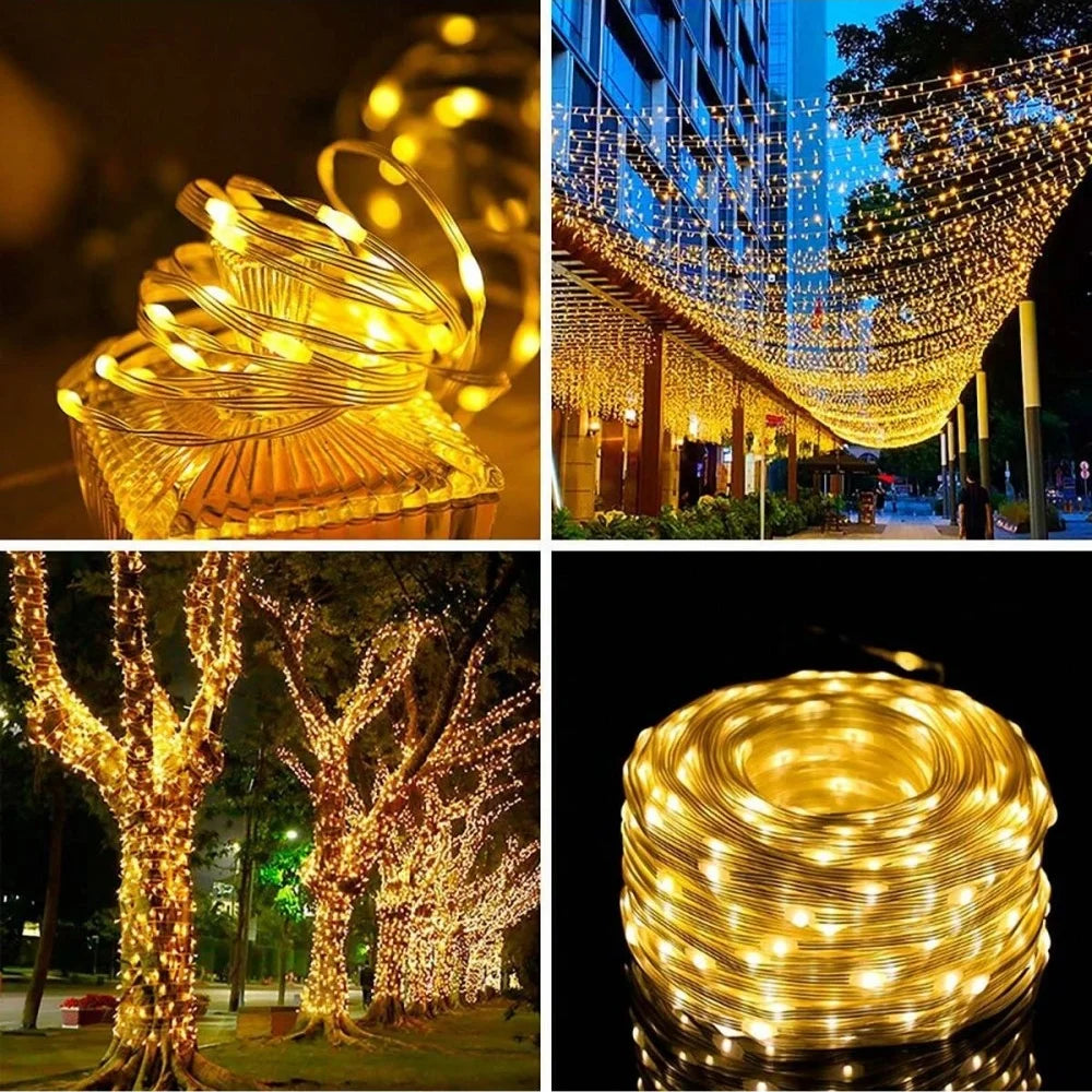 1PC 20M/30M/50M/100M Solar Cord String Light with 8-Mode Remote Control, Used for Garden, Courtyard and Party Decoration Vue
