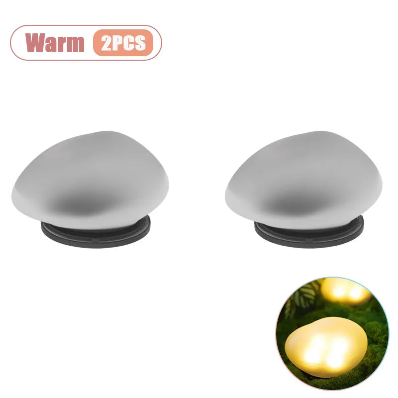 Solar Pebble Lights Faux Stone IP65 Waterproof Outdoor Landscape Path Lighting for Garden Walkway Lawn Courtyard Step Vue Warm-2PCS