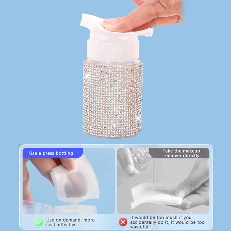 1 Pcs Diamond Nail Refillable Bottles Empty Press Pump Dispenser Nail Art Polish Remover Cleaner Makeup Bottle Manicure Tool Vue