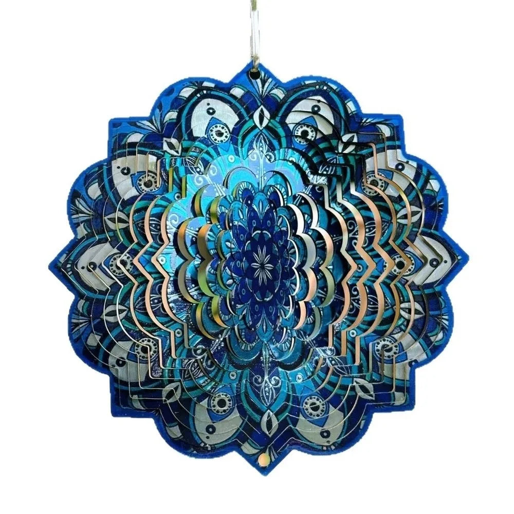 Vintage 3D Mandala Wind Chime Butterfly Flower Rotating Pendant Four-leaf Clover Vibrant Color Wind Spinner Yard Decoration Vue Style 1 15cm 5.91in