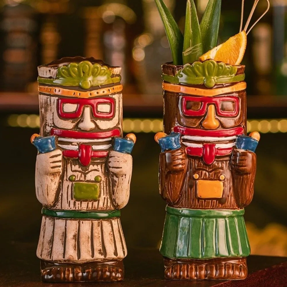 Creative Vintage Hawaiian Cocktail Cup Funny Ethnic Style Beach Theme Mug Novelty Statue Model Ceramic Tiki Mug Hawaiian Party Vue