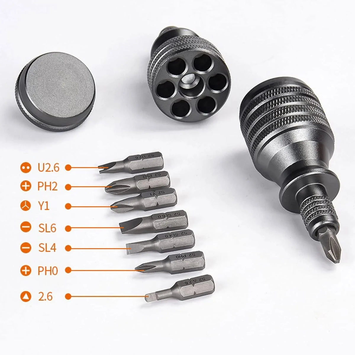 7-in-1 Industrial Mini Screwdriver Set - Aluminum Alloy Handle with High Hardness Phillips/Slotted Bits Multi-Function EDC Tool Vue