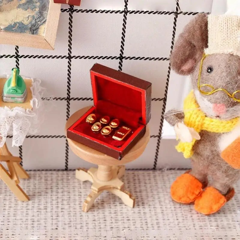 1 Set 1:12 Dollhouse Miniature Vintage Wooden Jewelry Case Mini Jewelry Box Model Decor Accessories Vue