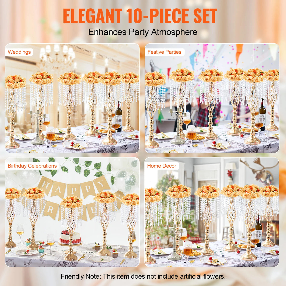SucceBuy Tall Crystal Wedding Flower Stand Metal Wedding Centerpiece Vase Gold Flower Holders Floral Display Rack for Wedding Vue