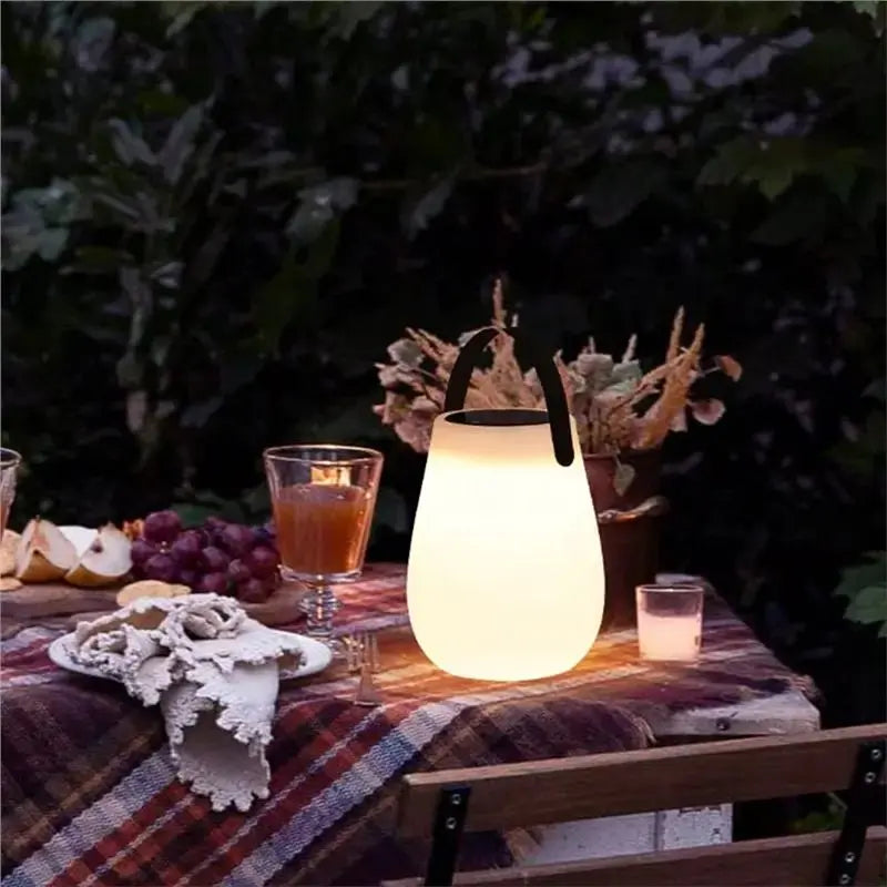 ABKW-Solar Powered LED Tabletop Lantern Cordless Battery For Outdoor Camping PE Table Lamp With Integrated Silicone Handle Light Vue