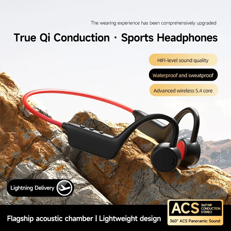 Bone Conduction Bluetooth Earbuds IPX8 Running Sports Waterproof Over-Ear Style Long Battery Life Low Noise With Mic Vue