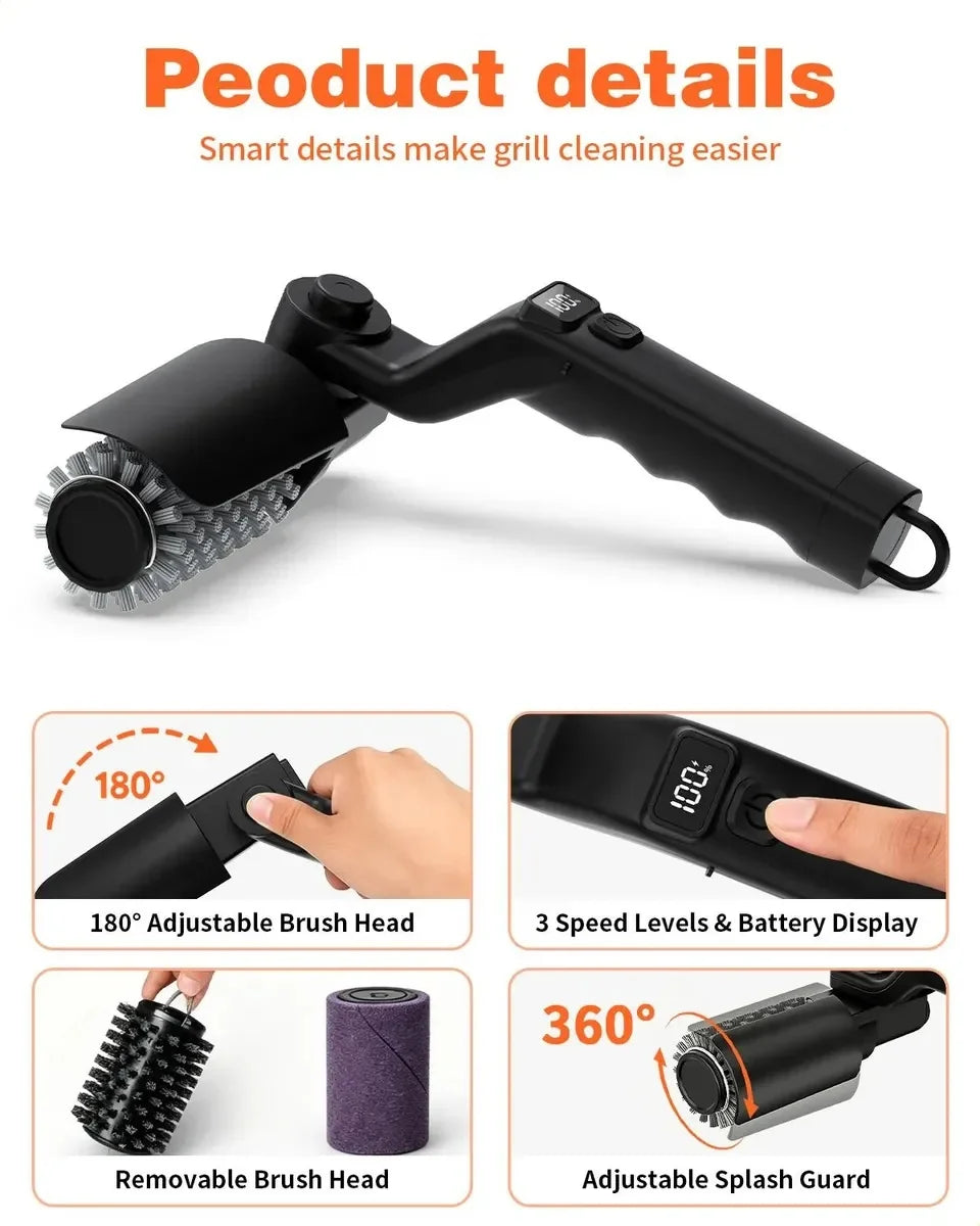 BBQ Electric Grill Brush,180° Adjustable Brush Head for All Grills,Stainless Steel Brush for,Kitchen Helper,Cleaning tool,Gifts Vue