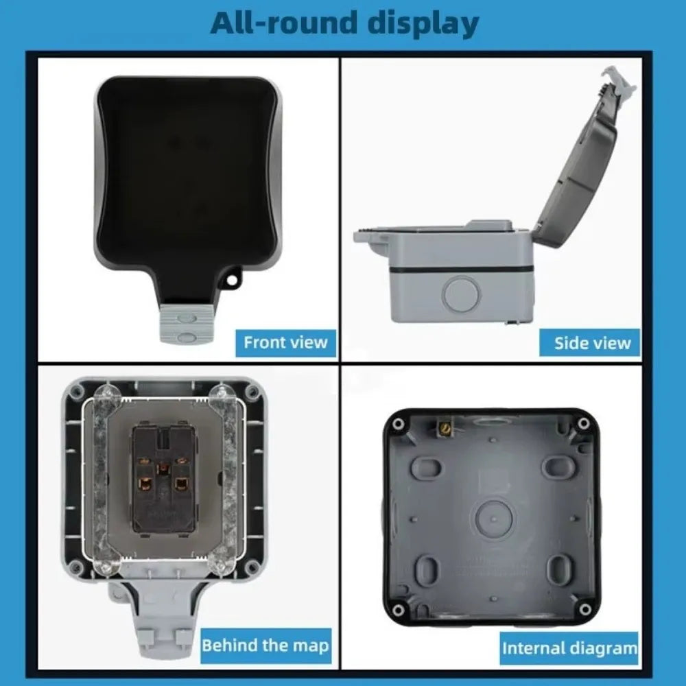 Waterproof Design Wall Switch Socket UK Plug USB Port Electrical Outlet IP66 Waterproof Dust Proof Power Socket Box Vue