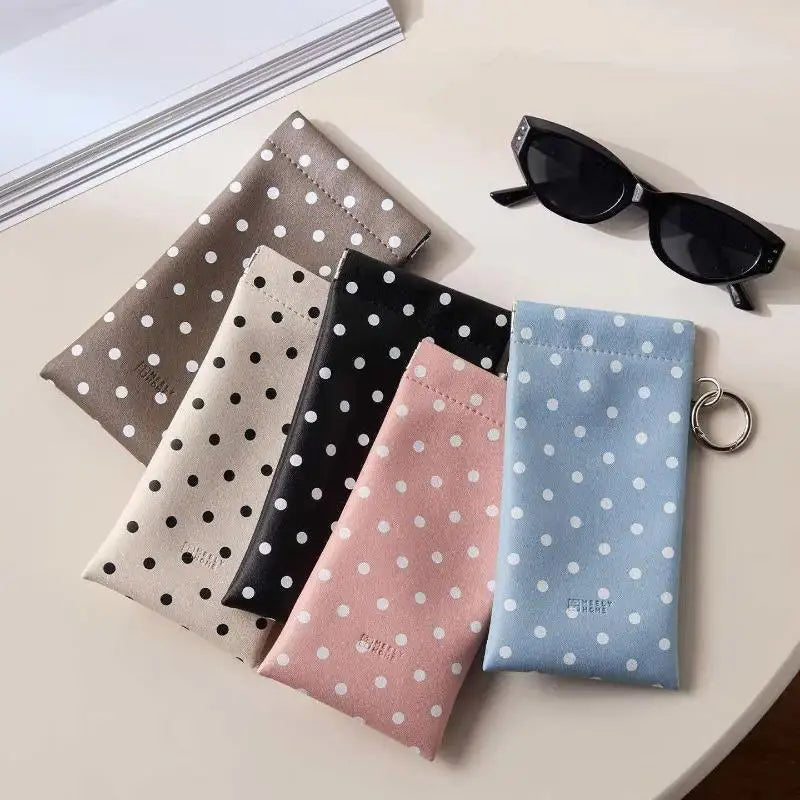 1pcs Polka Dot Eyeglass Pouch With Keychain Portable -Resistant Soft Glasses Case Storage Bag For Women Daily Use Travel Vue