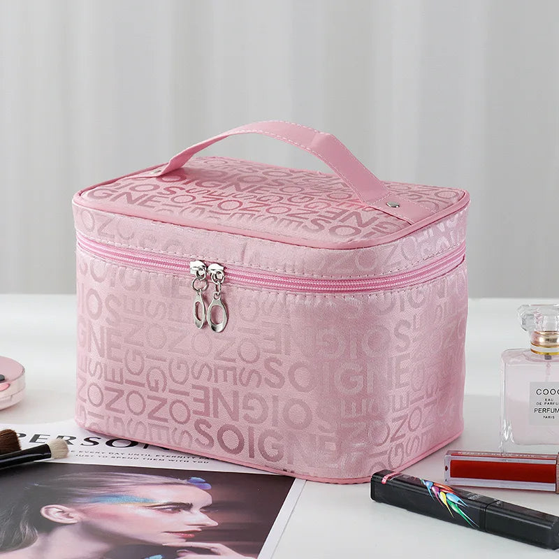 Women'S Makeup Bag Large Capacity Cosmetics Storage Bag Foldable Toilet Wash Bag Travel Essentials Handheld Cosmetic Bag Vue pink