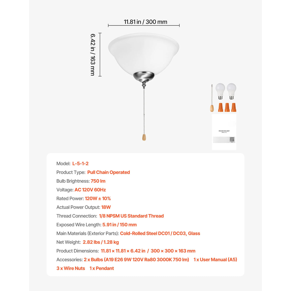 Ceiling Fan Light Kit 750lm 3000K Warm White with Pull Chain Ceiling Fan Light Kit Vue United States 1 PC TypeA