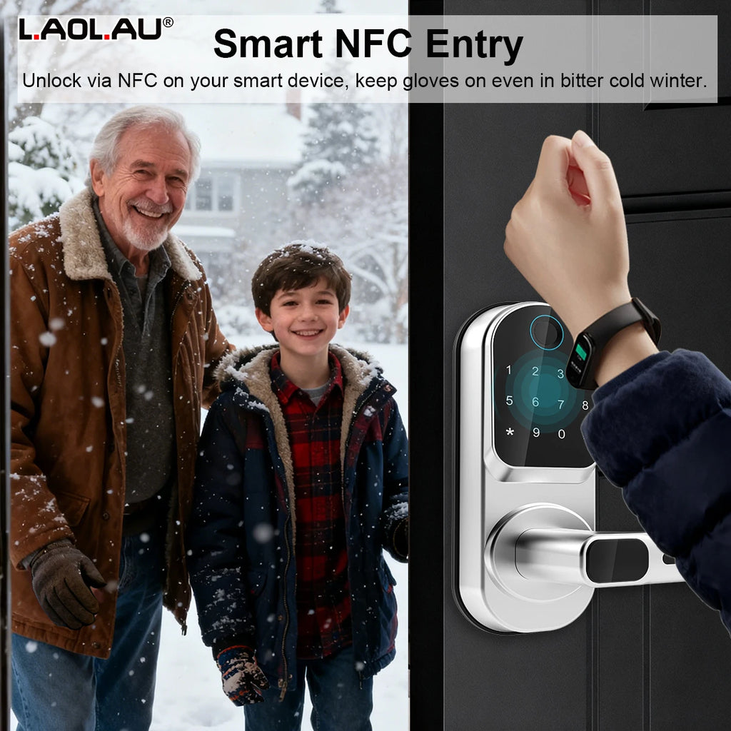 Wifi Smart Door Lock APP/ Biometric Fingerprint / NFC/ Password /Keypads /Key Unlock/ USB Emergency Charger Electronic Lock Vue