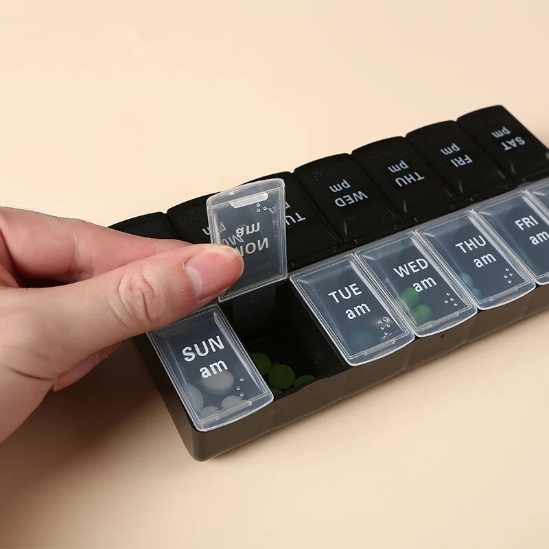 Braille Design Weekly Pill Organizer 7 Days 14 Grids Portable Travel Medicine Storage for Tablets Vitamins Fish Oils Vue