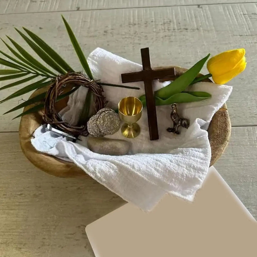 Easter Decor Tray Wooden Natural Prayer Bowl Religious Keepsake Collection for Thanksgiving Holiday Birthday Party Offices Home Vue