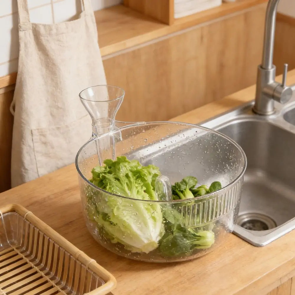 Practical Plastic Automatic Washer Bowl Transparent Fast Draining Fruit Wash Basket with Strainer Fruit Spinner Picnics Vue