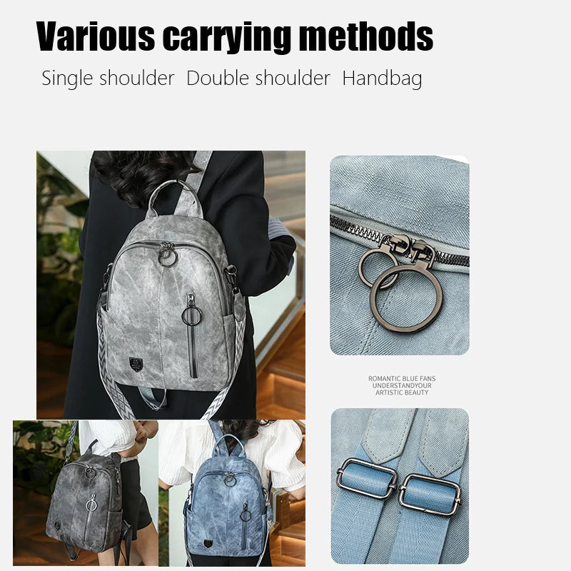 Vintage Washed Pu Leather Backpack Large Capacity Casual Daily Office