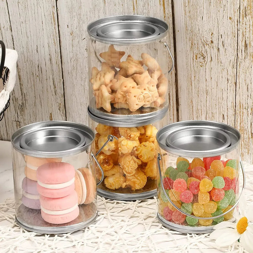 12pc Paint Cans Clear Small Empty Cans with Lids Mini Transparent Bucket with Lid Art Can Containers for Crafts Candy DIY Decor Vue