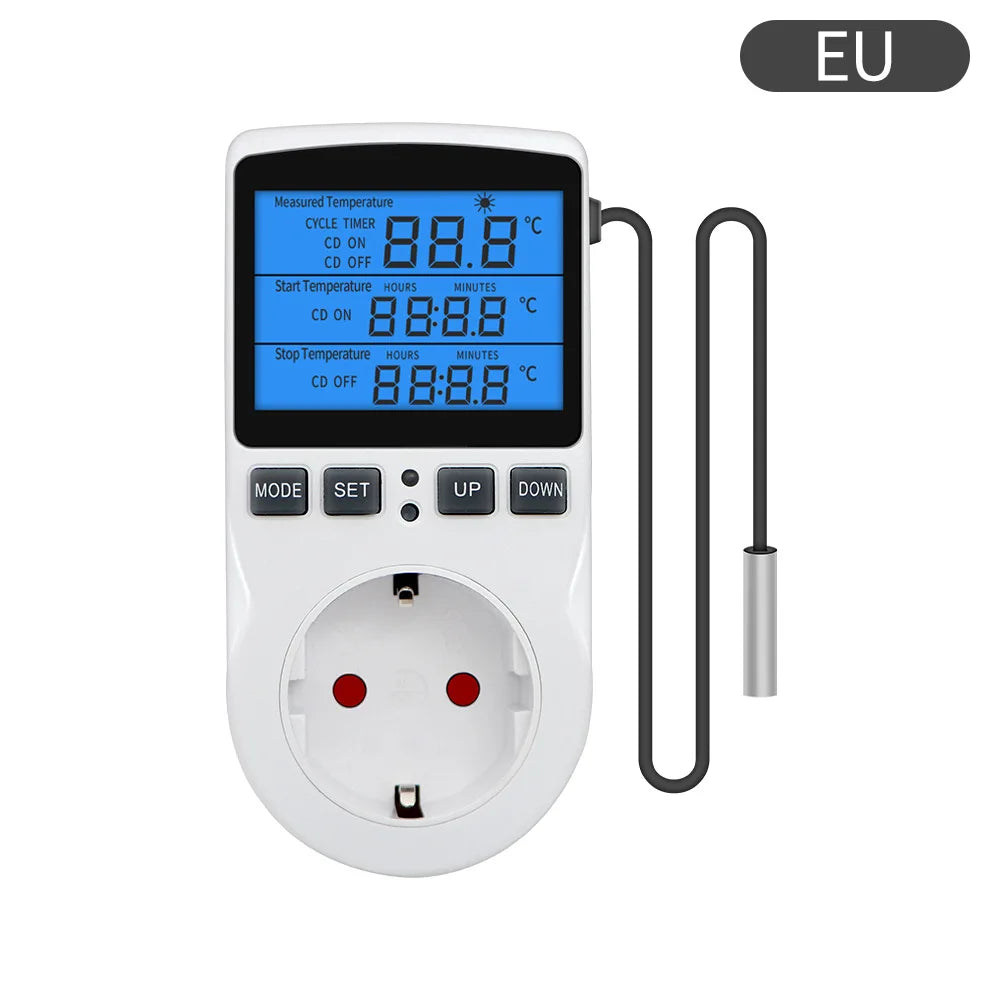 EU/US/UK/AU/FR 3680W Thermostat Temperature Controller LCD Backlit Digital Thermostat Heating Cooling Control Mode Plug in Timer Vue