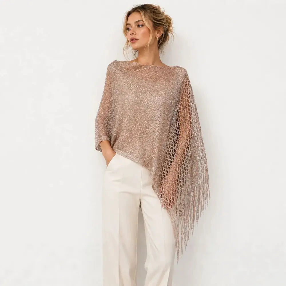 Multicolor Hollow Out Shawl Solid Tassel Sun Protection Gold Silver