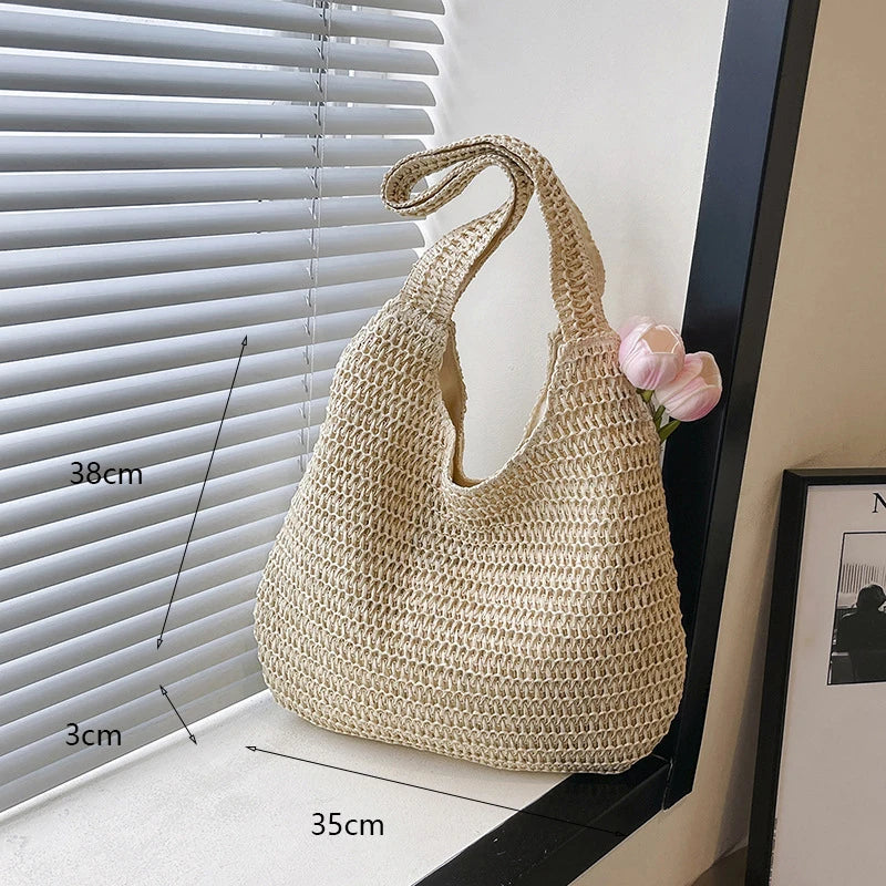 Casual Straw Woven Shoulder Bags Women Wicker Handbags Handmade