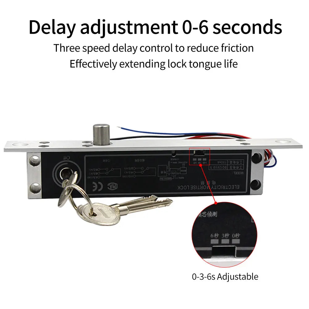 DC 12V Fail Secure Electric Cylinder Drop Bolt Lock With Bevel Bolt Mechanical Key Adjustable Time relay Door Contact 6 Cables Vue