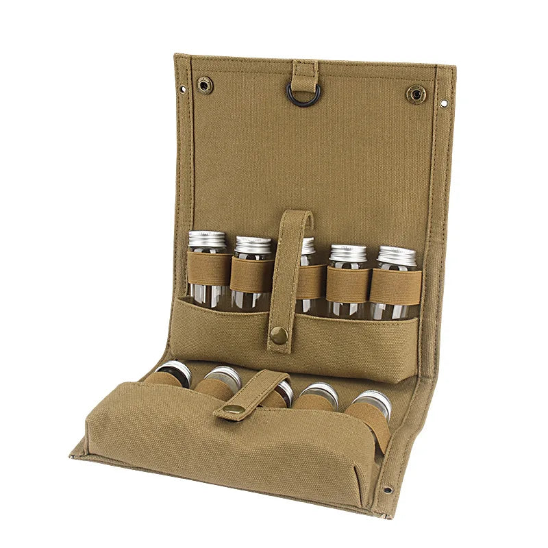 New Portable Outdoor Picnic BBQ Spice Storage Bag, Camping Barbecue Seasoning Bottle Vue