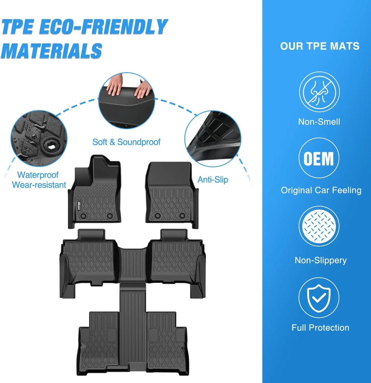 Nilight Custom Fit TPE Floor Mats All Weather Waterproof Car Floor Liners for Toyota Sequoia 2023-2025 & Land Cruiser 2024-2025 Interior Accessories Vue