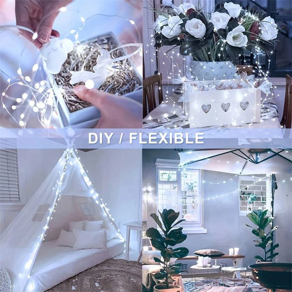 1PC 7M/12M/22M/32M Copper Wire Fairy Light String,Solar-powered,8 Lighting Modes,Used for Wedding,Indoor,Festival,Bedroom,Party Vue