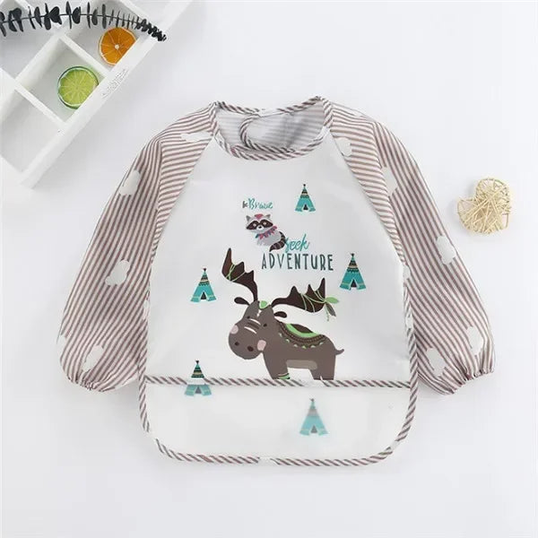 Boys Girls Burp Cloth Banana Bibs For1-3Year Baby Long Sleeve Scarf Waterproof Toddler Art Smock Feeding Bib Apron Pocket Infant Vue B31 Milu Deer 0-3Years