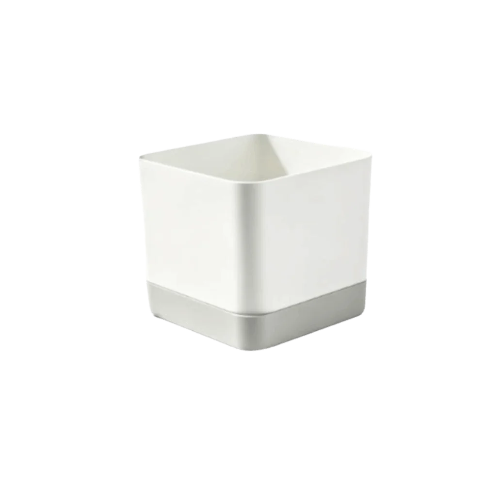 Square Shape Self Watering Plant Pots Drainage Hole Patchwork Plant Pots Plastic 2-Layer Design Lazy Flowerpot Office Vue Grey White 10.3cm