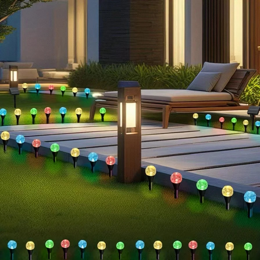 20LED Solar Bubble Lawn Lights, 8 Color Modes, Smart Dusk-to-Dawn Sensor, IPX4 Waterproof Outdoor Stake for Walkway, Garden Vue