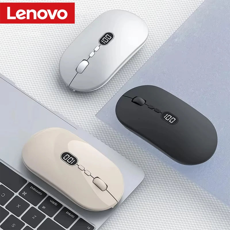 Lenovo Wireless Computer Mouse for Laptop Battery Level Visible Rechargeable 2.4G Portable USB Dual Modes Mouse Silent Click Vue
