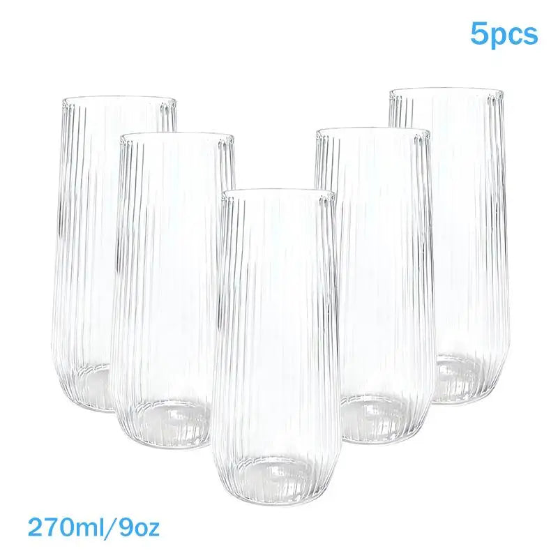 1/5 Pcs Plastic Transparent Ribbed Wine Glasses Disposable Stemless Wine Glasses Plastic Cocktail Glasses For Unbreakable〔CC11〕 Vue 5PCS Clear