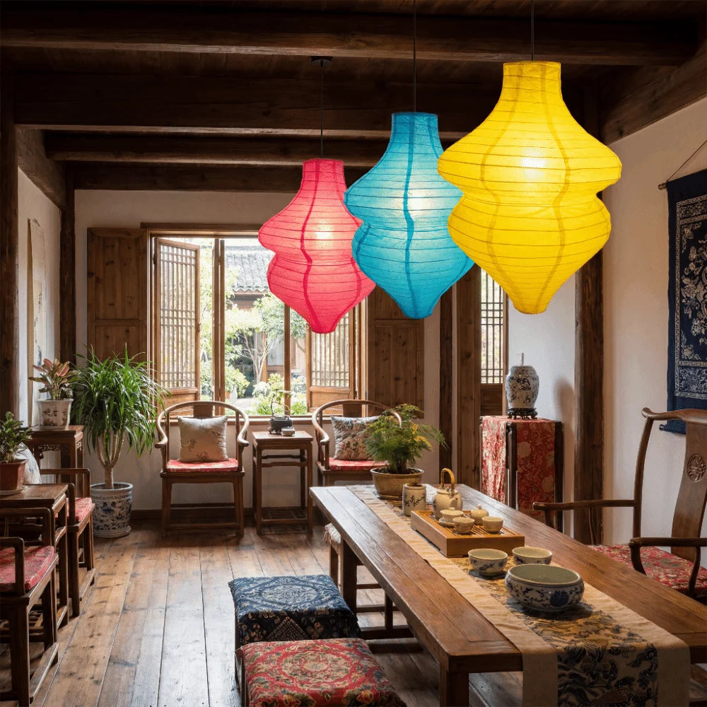 Artistic Decor Vintage Flower Bottle Lantern Handmade Festival Lantern Paper Lantern Japanese Style Foldable Lantern Restaurant Vue