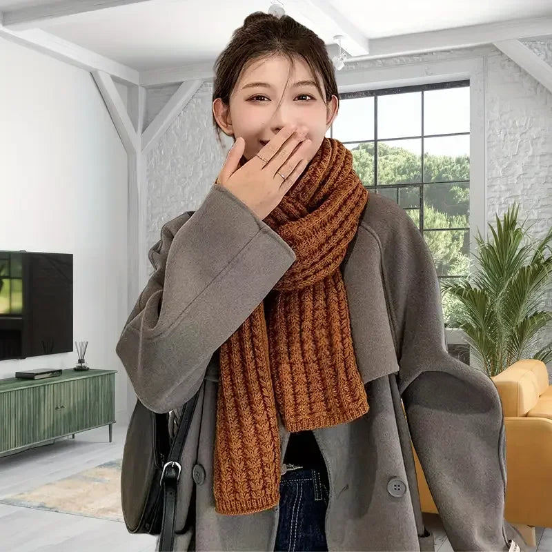 1-5PCS Solid Color Soft Korean Style Knitted Scarf Thick Warm Fall Winter Neck Warmer Fashion Accessory for Couples Men Women Vue