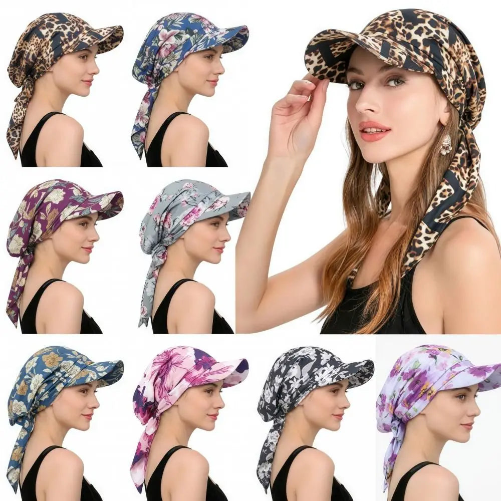 Floral Print Strapped Baseball Cap Brim Wrap Hair Summer Headscarf