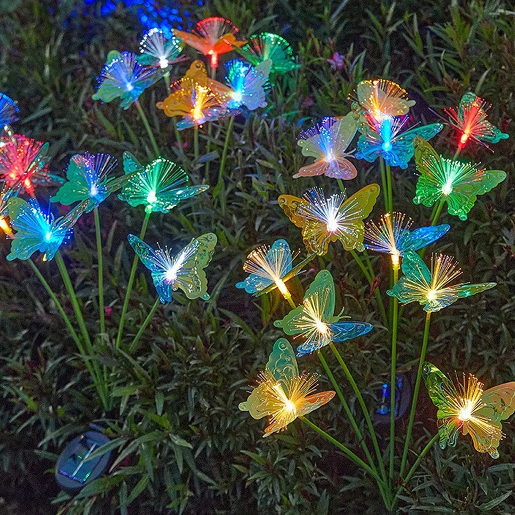 6LEDs Solar-Powered Butterfly Fiber Optic Light - Waterproof Rechargeable Outdoor Garden Decor for Lawn, Yard, and Landscape Vue Multicolored 1 PC