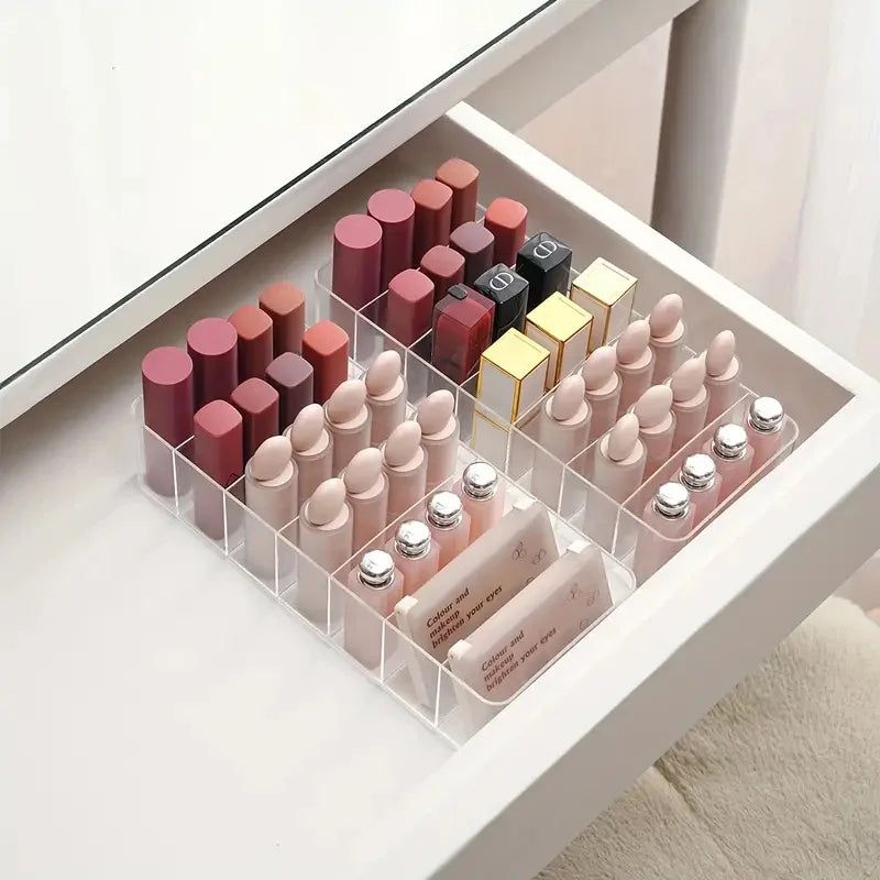 Portable 7-Section Eyeshadow Palette Lipstick Organizer Box Clear Cosmetic Tools Storage Holder Cosmetic Powder Storage Rack Vue