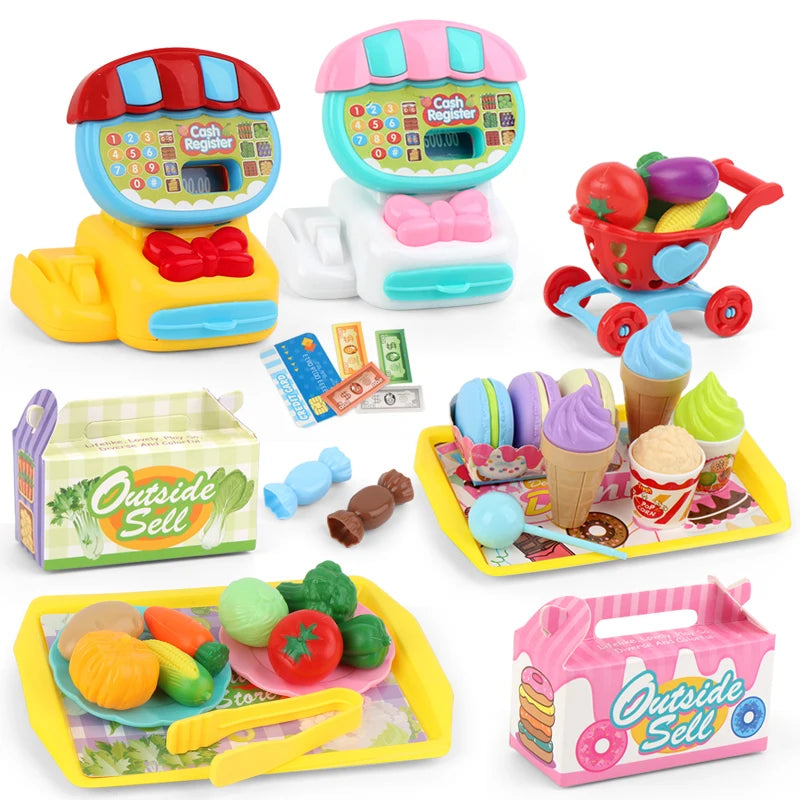 Cash Register Toys Play Calculator Cash, Play Money Ice Cream Vegetables Electronic Calculator Realistic for 3+ Years Old Child Vue Red